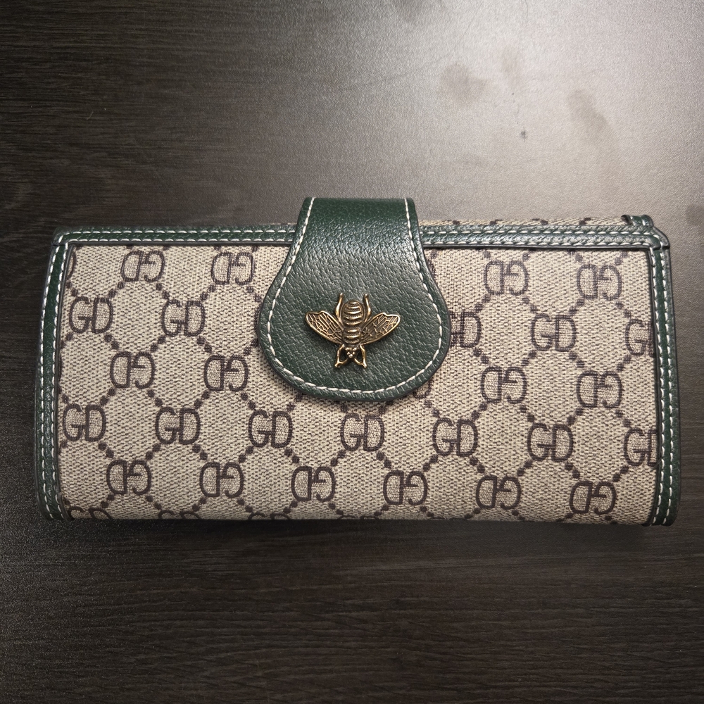 Guccy Bee Inspired Monogram Trifold Wallet